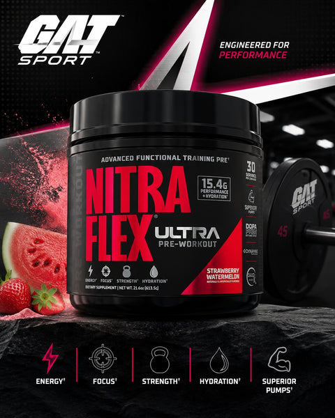 GAT SPORT Nitraflex Ultra PreWorkout Supplement Strawberry Watermelon 613,5 Gr