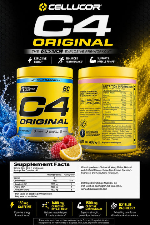 Cellucor C4 Original PreWorkout 60 Serving - Icy Blue Raspberry