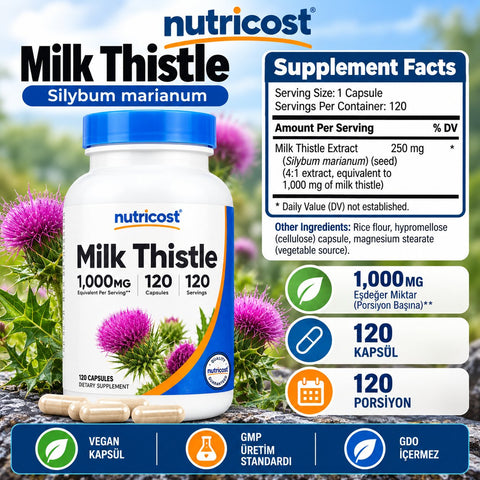 Nutricost Vegan Milk Thistle 4:1 extract 1,000 mg 120 Capsules
