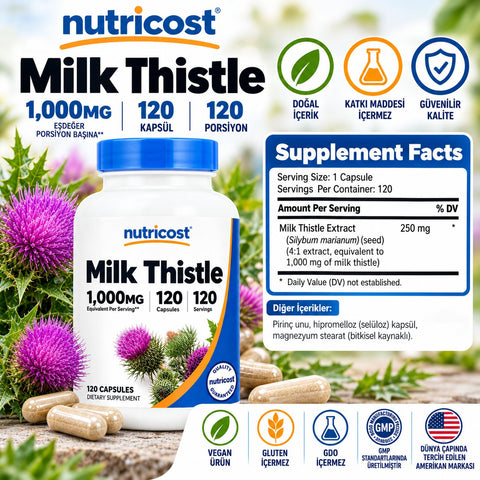 Nutricost Vegan Milk Thistle 4:1 extract 1,000 mg 120 Capsules