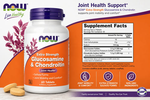 NOW Foods Extra Strength Glucosamine & Chondroitin Joint Health 60 Tablets - Eklem Glukozamin