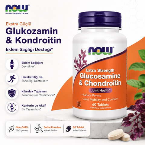 NOW Foods Extra Strength Glucosamine & Chondroitin Joint Health 60 Tablets - Eklem Glukozamin