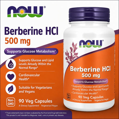 NOW Foods Berberine HCl Glucose Metabolism 500 mg 90 Veg Caps