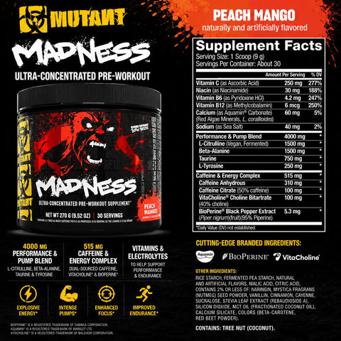 MUTANT Madness Ultra-Concentrated PreWorkout Peach Mango 270 gram