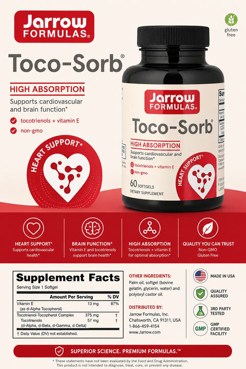 Jarrow Formulas Toco-Sorb Heath Cardiovascular and Brain Function 60 Softgels