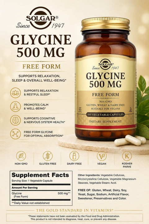 Solgar Glycine 500 mg 100 Vegetable Capsules