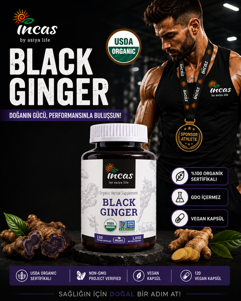 INCAS USDA Organic Thai Black Ginger Kaempferia Thai Ginseng for Men Libido booster 120 Vegan Caps