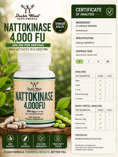 Double Wood Supplements Nattokinase 4,000 FU, Supports Healthy Circulation, 240 Capsules