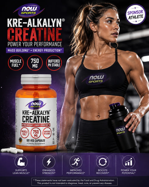 NOW Foods Sports Kre-Alkalyn Creatine Monohydrate Energy Production 120 Veg Caps