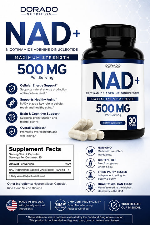 DORADO NUTRITION NAD Nicotinamide Riboside Support Made in the USA - 30 Vegan Caps