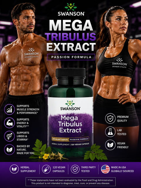 Swanson Vitamins Mega Tribulus terrestris Extract %20 saponins 250 mg 120 Vegan Capsules