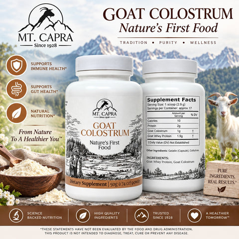Mt. Capra Goat Colostrum Whey protein for Healthy Immune System Gut and Athletic Performance Grass-Fed 50 Gram