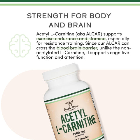 Double Wood Acetyl L-Carnitine ALCAR for Brain Memory Function Support 1,000mg 150 Caps