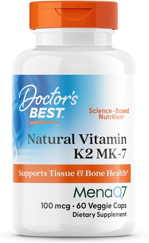 Doctor's Best Natural Vitamin K2 MK7 Men & Women - Bone Health 100 mcg MenaQ7 Calcium 60 Veg
