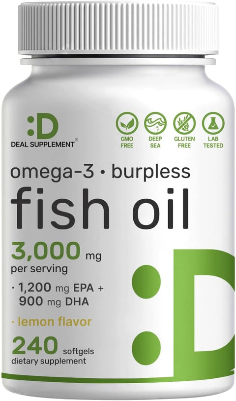 DEAL SUPPLEMENT Omega 3 Fish Oil EPA DHA Brain & Heart Support 3,000mg 240 Softgels
