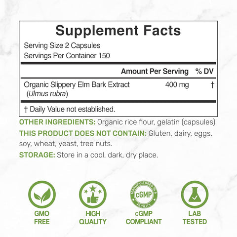DEAL SUPPLEMENT Organic Slippery Elm kaygan karaağaç Digestive Support 300 Caps