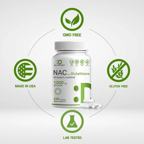 Deal Supplement NAC Supplement (N-Acetyl Cysteine) with Reduced Glutathione, 240 Capsules