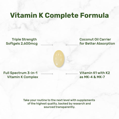 DEAL SUPPLEMENT Vitamin K 1 - K2 Complete MK-7 and MK-4 Bone Joint Immune Support 240 Coconut Oil Softgels
