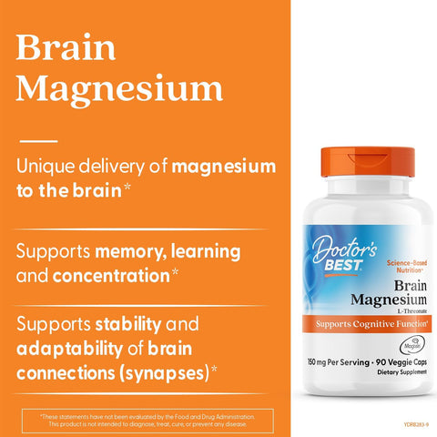 Doctors BEST Brain Magnesium L-Threonate with Magtein Supports Cognitive 90 Veggie Caps