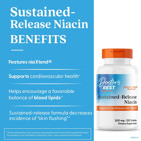 Doctors Best Sustained-Release Vitamin B3 Niacin with niaXtend Supports Heart Health 120 Veg Caps