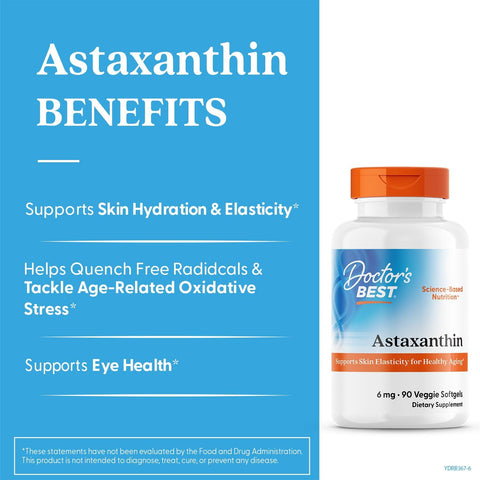 Doctors BEST Astaxanthin with AstaReal Supports Skin Elasticity for Healthy Aging 90 Softgels
