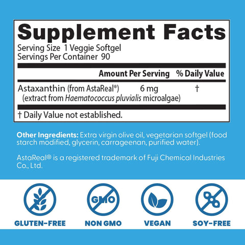 Doctors BEST Astaxanthin with AstaReal Supports Skin Elasticity for Healthy Aging 90 Softgels