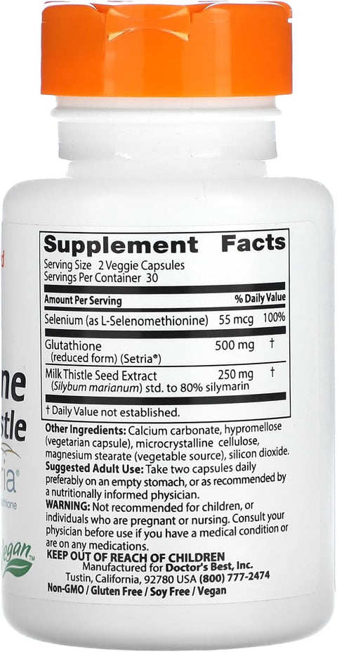 Doctor's Best Glutathione + Milk Thistle Supports Liver & Antioxidant 60 Caps