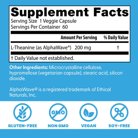 Doctor's Best L-Theanine AlphaWave Supports Relaxation and Mental 60 Veggie Caps