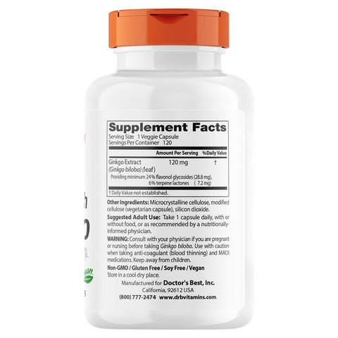 Doctor's Best Extra Potency Ginkgo Biloba 120 mg 120 Plant-Based Capsules