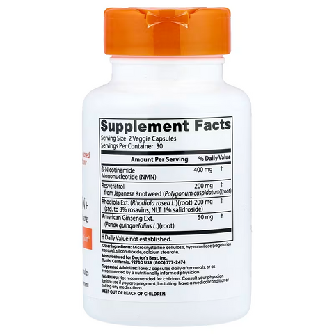 Doctor's Best NMN+ Nicotinamide Resveratrol 60 Veggie Caps