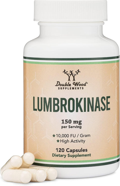 Double Wood Lumbrokinase Enzymes 10,000 FU Cardiovascular and Blood Circulation Support 120 Caps