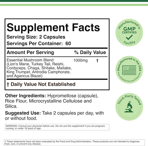 Double Wood Mushroom Lion's Mane Reishi Cordyceps and Turkey Tail 120 Caps