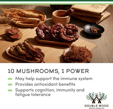 Double Wood Mushroom Lion's Mane Reishi Cordyceps and Turkey Tail 120 Caps