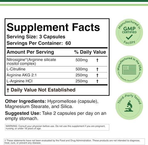 Double Wood Nitric Oxide Booster with Nitrosigine L Arginine and L Citrulline 180 Caps