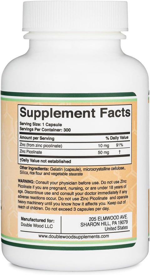 Double Wood Zinc Picolinate Çinko Immune Support 50mg 300 Caps