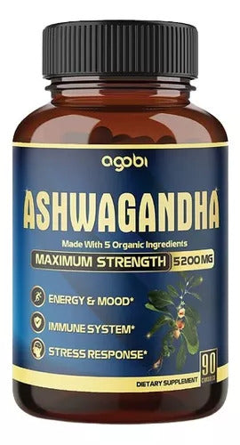 Agobi Ashwagandha Agobi Hint Ginseng+Turmeric+Rhodiola+Ginger root Extract Capsules 5 Herbal Ingredients 5200 mg