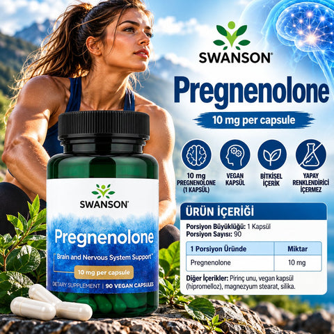 Swanson Pregnenolone Brain and Nervous System Support 10 mg 90 Vegan Capsules