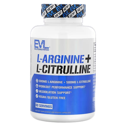 EVLution Nutrition L-Arginine + L-Citrulline Nitrix Oxide 120 Veggie Caps