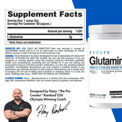 Evogen Nutrition Glutamine Recovery Amino Acid Supports Muscle Recovery 300 g