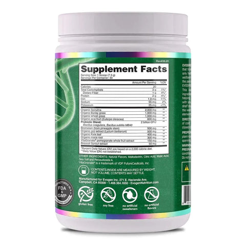 Evogen Evogreens Immune Health Superfood Spirulina Probiotics Pomegranate Bromelain , Organic maca 30 Servis