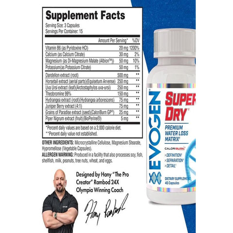 Evogen Super Dry Premium Water Control Matrix Fat Burner 45 Kapsül
