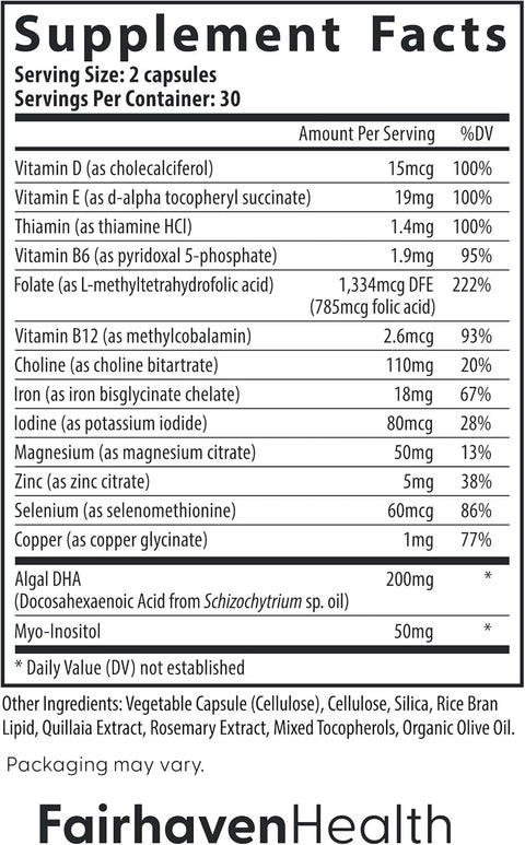 Fairhaven Health Prenatal Women Multivitamin DHA Vitamin Choline Myo-Inositol Citrus Moms &amp; Maternity 60 Caps