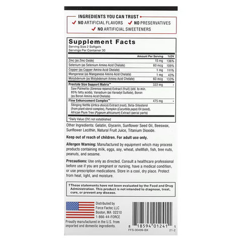 Force Factor Natural Prostate Men's Health Saw Palmetto Solution 60 Easy-To-Swallow Softgels