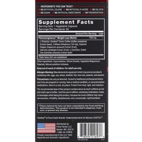Force Factor LeanFire Fast Acting Weight Loss Formula 30 Vegetable
