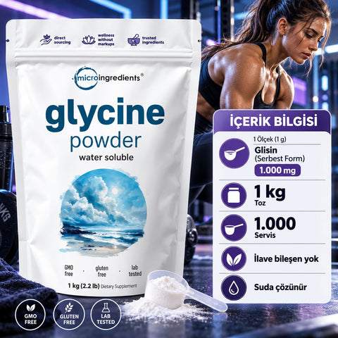 Micro Ingredients Glycine Powder Water Soluble Unflavored 1 kg - Glisin Takviyesi