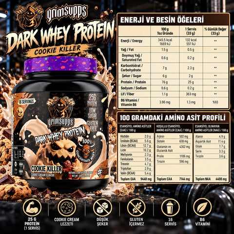 Grimsupps Dark Whey Protein – Cookie Cream Aromalı 528g 16 Servis