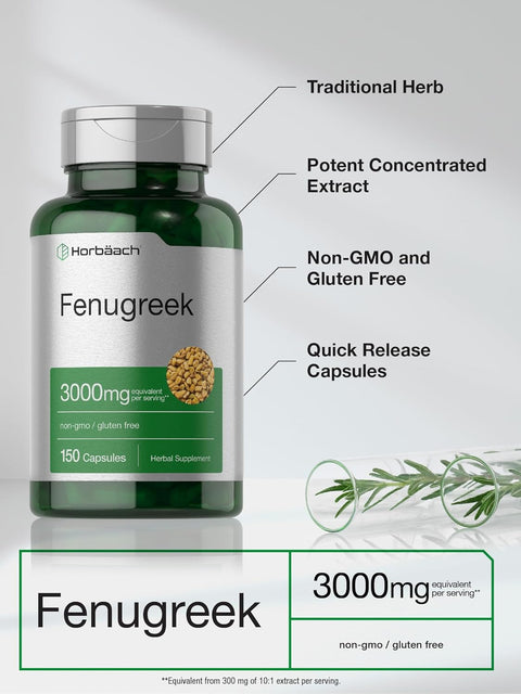 Horbäach Fenugreek Seed Çemen otu 3000 mg 150 Caps