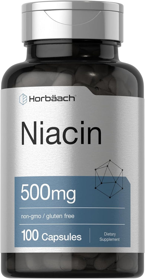 Horbäach Niacin with Flushing Vitamin B3 500mg 100 Caps