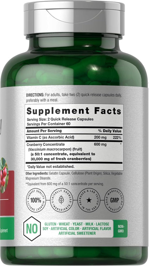 Horbäach Cranberry Concentrate Extract Pills + Vitamin C 120 Caps Women and Men Triple Strength Ultimate Potency Formul