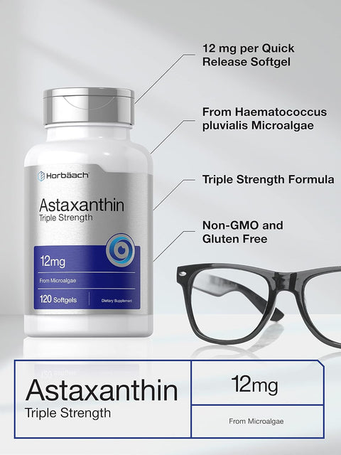 Horbäach Astaxanthin Triple Strength Eyes Skin Health 12mg 120 Softgels